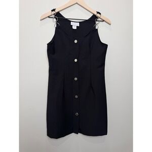 VTG XOXO Black Front Mini Shift Dress Silver Ring Straps 90s Y2K Size XS / S